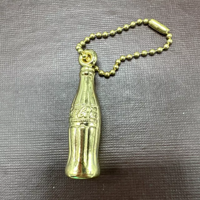 Vintage Keychain COCA-COLA  Key Ring Coke Bottle Shaped Gold Tone Fob