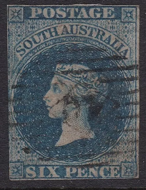 South Australia - 1855 SG3 6d Deep Blue, Imperf, large star wmk, good used