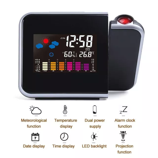 ° Affichage LCD Réveil intelligent Horloges de bureau Horloge projecteur LED