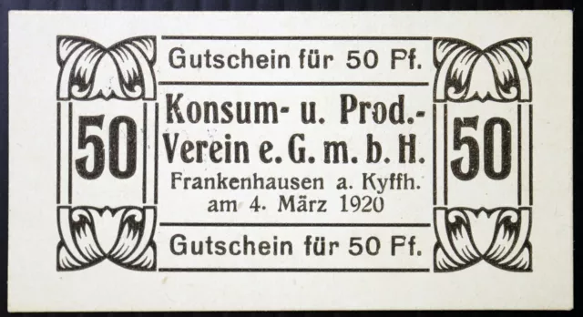 FRANKENHAUSEN 1920 "Konsum- u. Produktiv-Verein" 50 Pf Circulating Notgeld