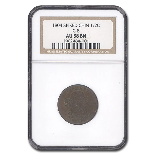 1804 Draped Bust Half Cent AU-58 NGC (Brown, Spiked Chin) - SKU#246697