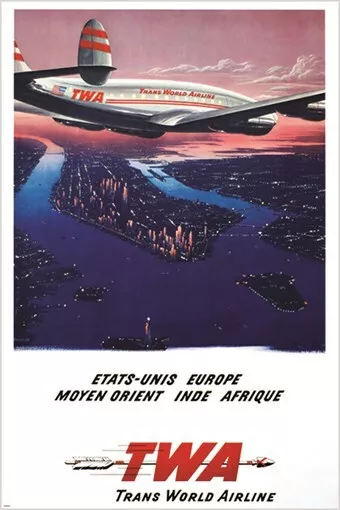 air TWA MANHATTAN vintage travel poster TRANS WORLD AIRLINE cityscape 20x30