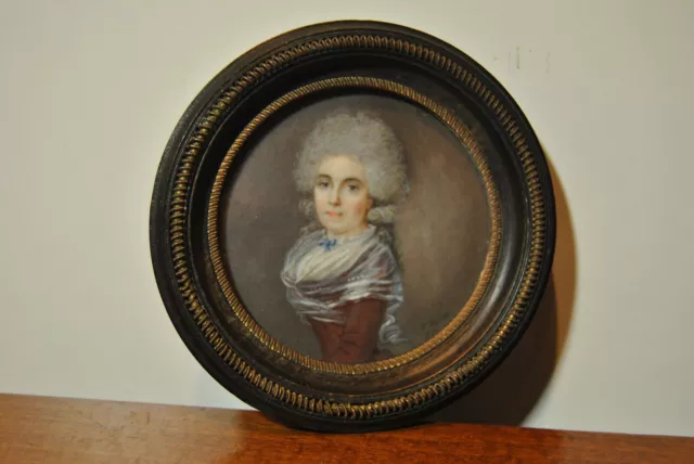 Tableau peinture miniature ancienne 18 / 19 siècle portrait femme P Rouvier 1780