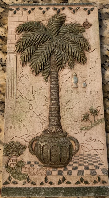 Janet Kruskamp Global Offerings Potted Palm Trees Ceramic Stone Wall Plaque