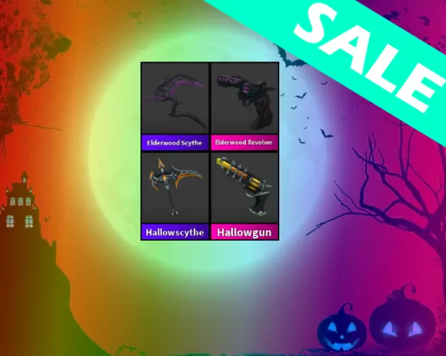 Mm2 Set Bundle 🌙 HALLOWEEN SET ELDERWOOD HALLOWSCYTHE BATWING ALL IN  PICTURE