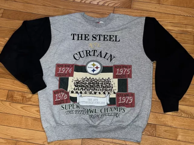 Vintage Pittsburgh Steelers Steel Curtain 4 Time Super Bowl Champs Sweatshirt L