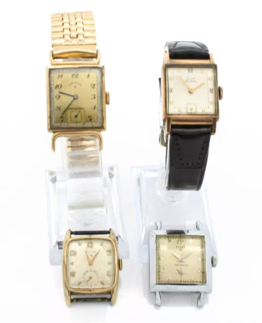 Vintage Elgin Gold-Filled Square Mens Wristwatches Size 6-7" Lot of 4 #WB725-7