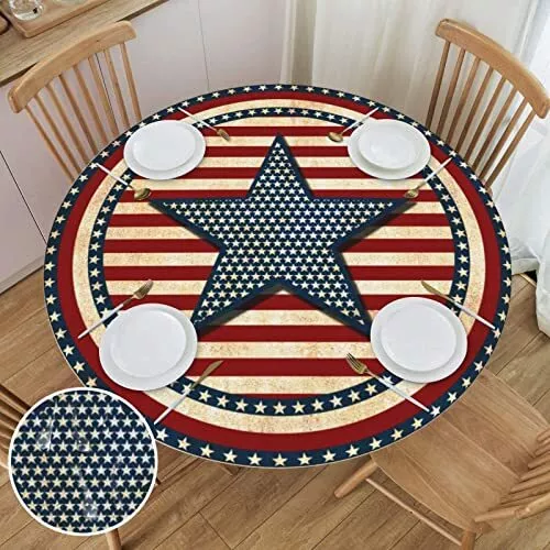 Rustic American USA Flag Fourth of July Independence Day Round Fitted Table