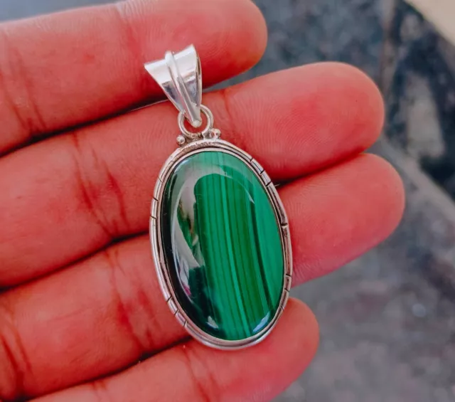 Malachite Gemstone Pendant Solid 925 Sterling Silver Handmade Amazing Jewelry