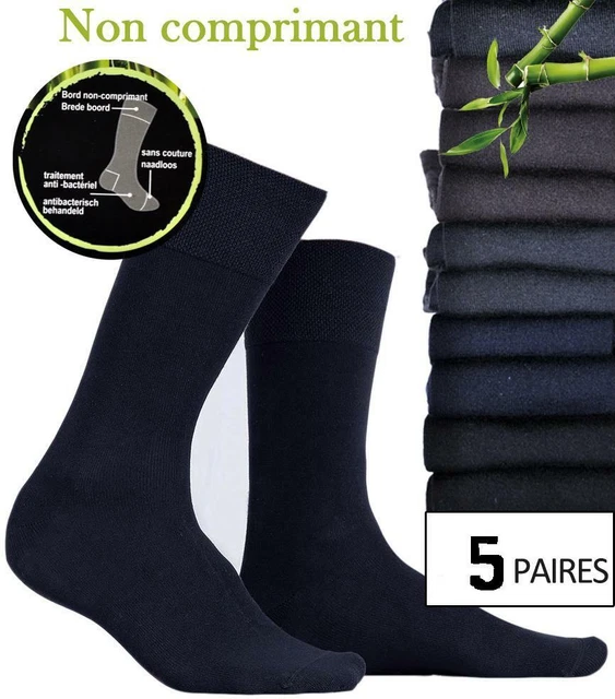 Lot De 5 Paires Chaussettes Bambou Bleu - Élastique Confort - 39/42 Homme Femme