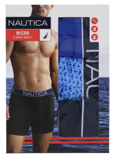 Nautica Mens Brushed Poly 3 Pack Micro Boxer Brief Multi Color Size Medium