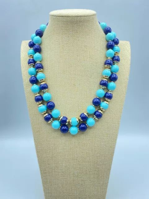 Banana Republic Chunky Faux Turquoise Lapis Lazuli Bead Necklace Double Strand