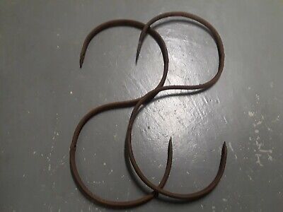 Antique Heavy Forged Iron - (2) Pair of Matching "S" Hook Brackets - HUGE! 23"