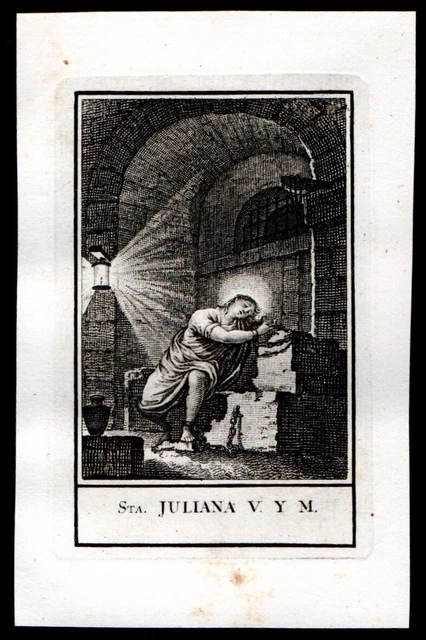 Antico inserzione 1800 de Sta Juliana V. y M. santino estampa holy card