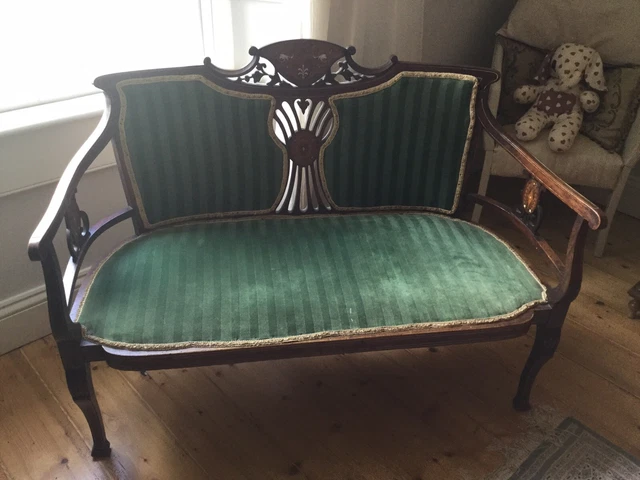 Antique English Victorian / Edwardian Inlaid Mahogany Ladies Salon Sofa