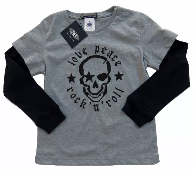 Rock Star Baby Langarmshirt grau Scull Tico Torres Love Peace Rock 86 92 104