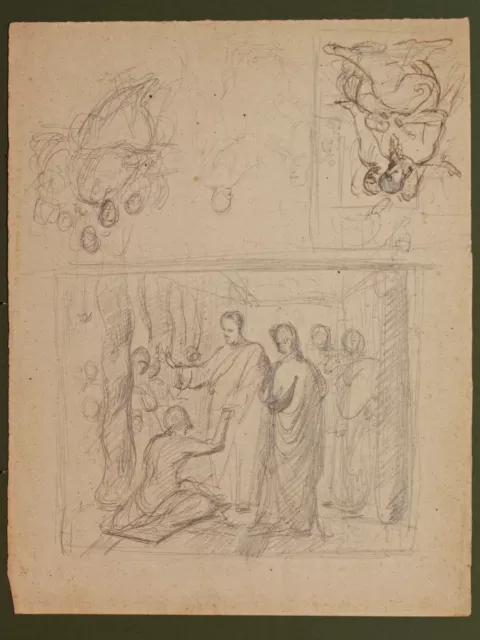 Disegno Bozzetto Drawing 1800 Matita Su Carta Scena Sacra