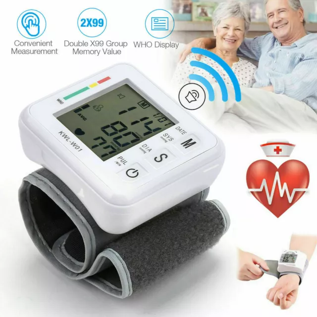 Automatic Wrist Blood Pressure Monitor BP Cuff Gauge Heart Rate Tester Monitor