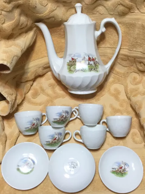 Fox Hunt Hunting 14 Piece Demitasse Coffee Set Ridgway