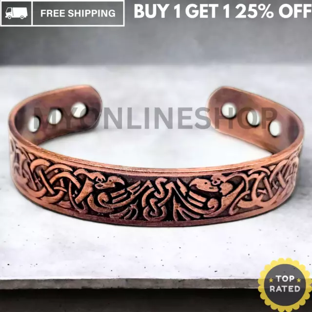 Mens Copper Magnetic Bangle Bracelet Cuff Pain Relief Arthritis Health Healing