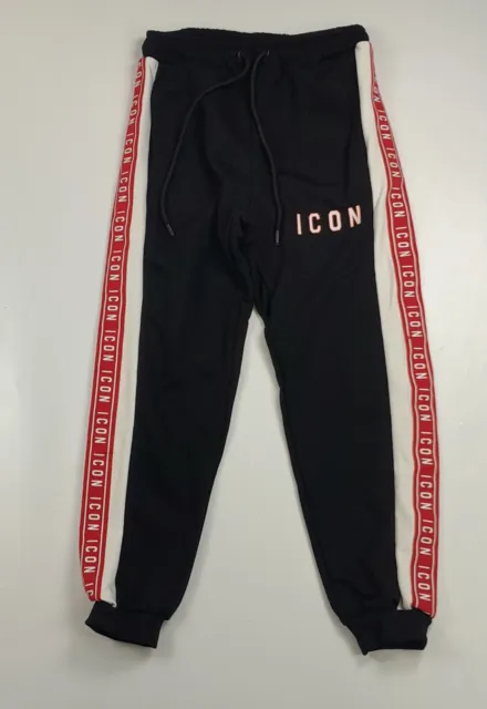 ICON Pantalone della Tuta Uomo Nero Cotone Garzato Inverno Comodo Maxi Logo