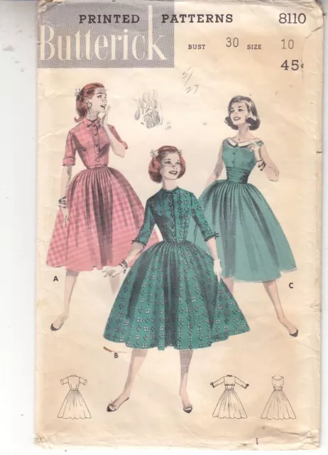 Butterick 8110 Teen Girls Shirt Dress Full Skirt 3 Versions Sewing Pattern 10