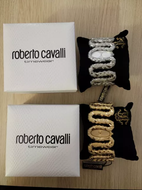 TWO Roberto Cavalli Cleopatra Women's Analog Silver & gold Tone Snake Watches