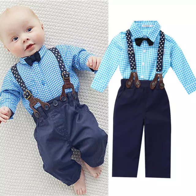 Newborn Infant Baby Boys Gentleman Clothes Long Slevee Suit Top Pants Outfit Set