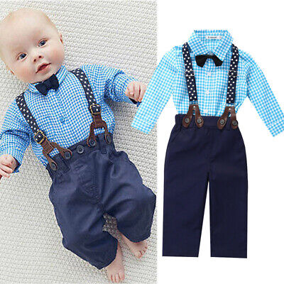 Newborn Neonato BABY BOYS GENTILUOMO vestiti lunghi Slevee Tuta Top Pants Outfit Set