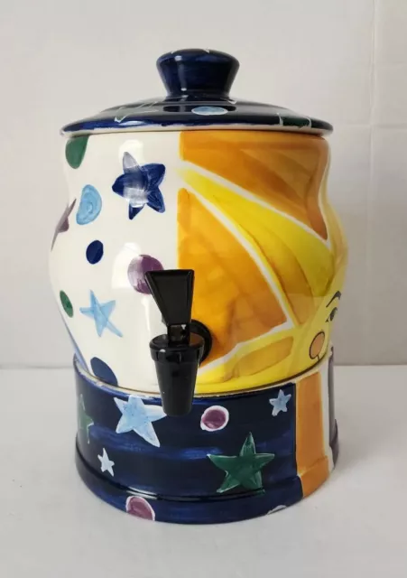 Vicki Carroll Stars Sun & Moon 3 Piece Ceramic Beverage Dispenser w/Stand flaw