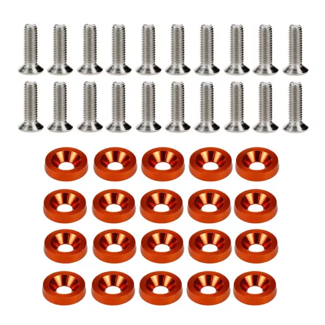 20pcs Orange Billet Aluminum Fender Bumper Washer Bolt Engine Bay Dress Up Kit