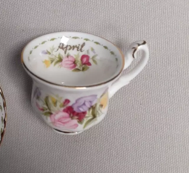 Royal Albert “April- Sweet Pea” Miniature Tea Cup And Saucer. 3