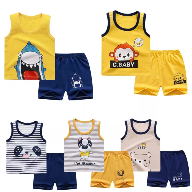 Baby Outfits Clothes Boy Girl Sleeveless Cartoon Vest Shorts Toddler Kids Casual