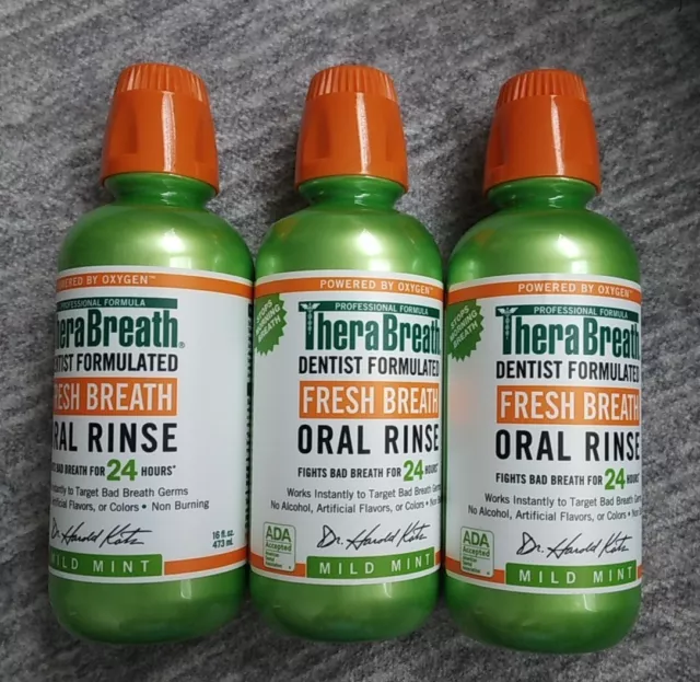 3 PACK SPECIAL TheraBreath Fresh Breath Oral Rinse 16 oz Ea Mild Mint EXP 2024