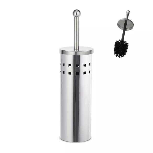 Set scopino portascopino cilindrico WC rotondo manico acciaio inox bagno casa