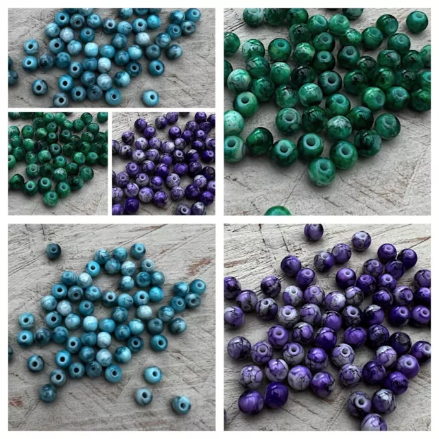 60 Stück Glas Perlen Glasperlen gemustert 6mm Kugel Beads Farbwahl