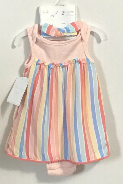 Sterling Baby 2 Pc Layette Dress Set Bodysuit & Headband Infant Girl Size12M New