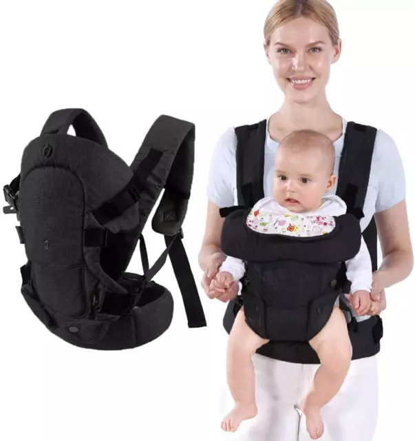 4-in-1 Babytrage Schlinge, ergonomisches Design, atmungsaktiv, extra komfortabel, schwarz