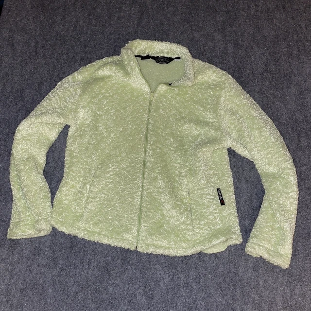 Black Diamond Fleece Fuzzy Full Zip Jacket Womens Medium m Bright Green Made USA