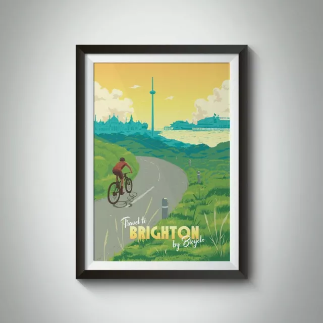 Brighton Cycling Travel Poster - Framed - Vintage - Bucket List Prints