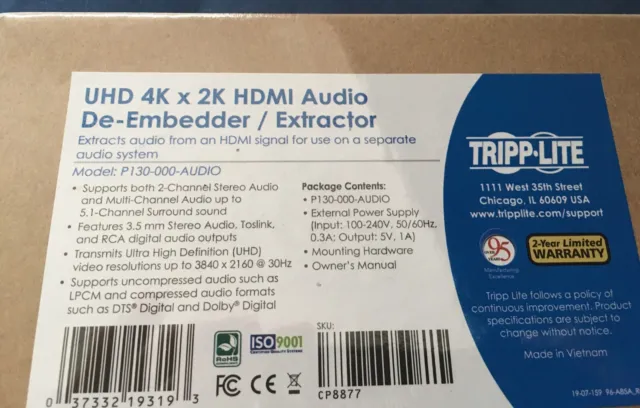 Tripp Lite UHD 4Kx2K HDMI Audio De-Embedder/Extractor  P130-000-AUD