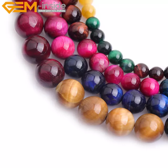 Genuine Tiger's Eye Gemstone Loose Beads For Jewellery Making Strand 15" Dyed