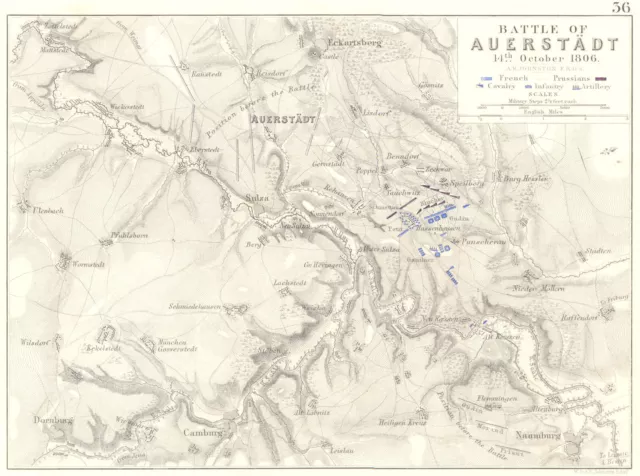 BATTLE OF AUERSTEDT. 14th October 1806. Germany. Napoleonic Wars 1848 old map