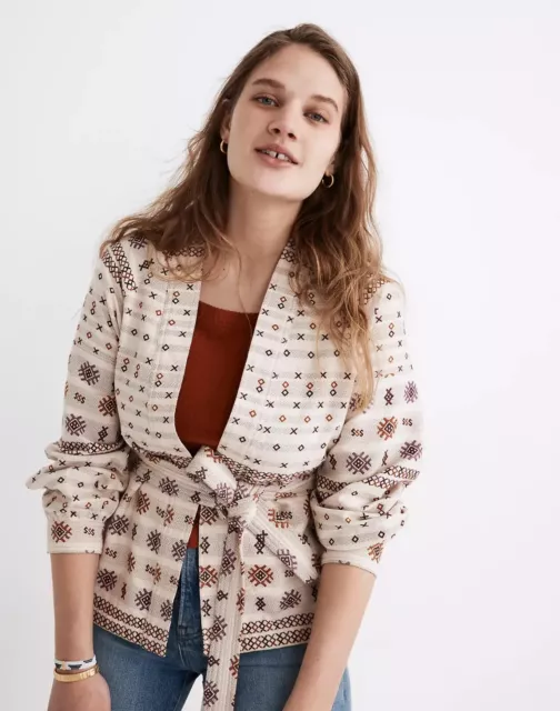 Madewell Jacquard Embroidered Belted Jacket Blazer Cardigan XS $158 Retro Gift