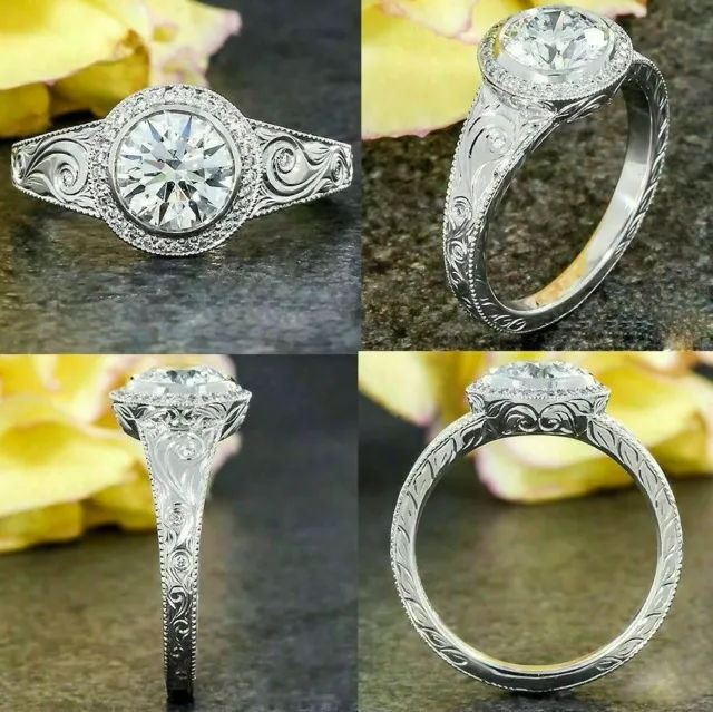2.56 Ct Round Cut Lab-Created Diamond Ornate Filigree Style 1920's Vintage Rings