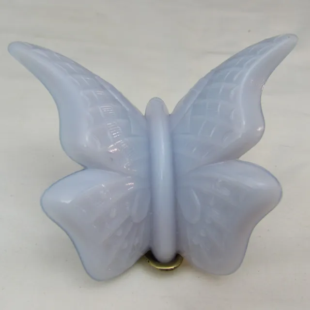 Fenton Blue Burmese Glossy GSE Butterfly with Metal Stand 1984 W62