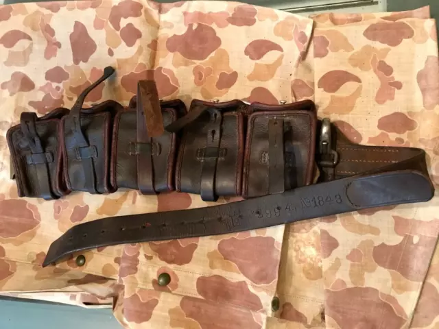 WW1 Swedish Mauser Leather 5 Pocket Ammo Bandolier.