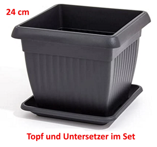 BLUMENTOPF PFLANZTOPF BLUMENKÜBEL Pflanzkübel mit Untersetzer 24 cm