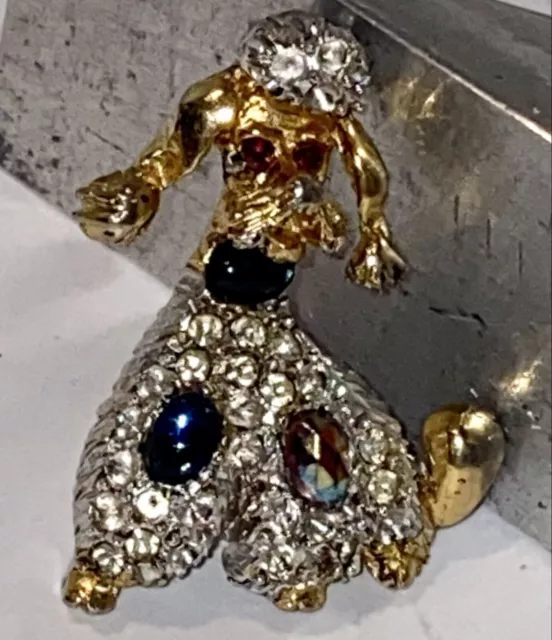 vintage pell poodle pin  Brooch with red and clear rhinestones