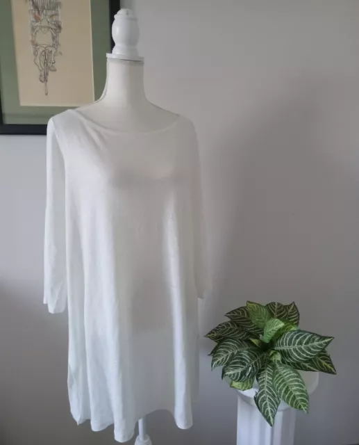 EILEEN FISHER 100% Organic Slub Linen White  Tunic TOP XL